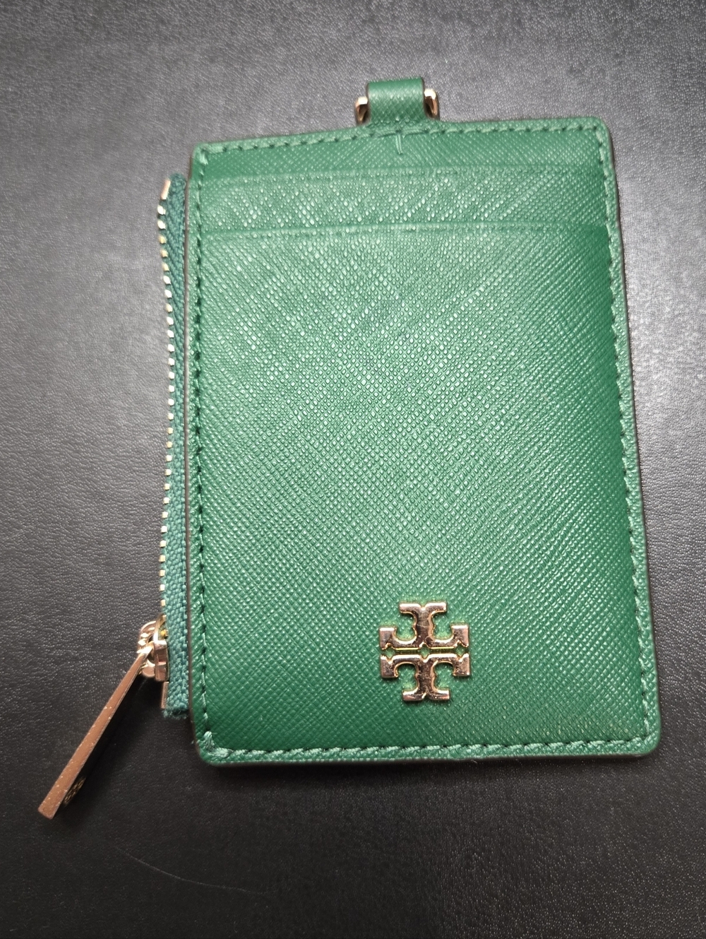 Tory Burch Green Saffiano Leather Lanyard Card Case EUC Rare